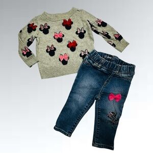 GAP Minnie Mouse Sweater & GAP Minnie Mouse Jeans with Bows - Size: 12-18 mths